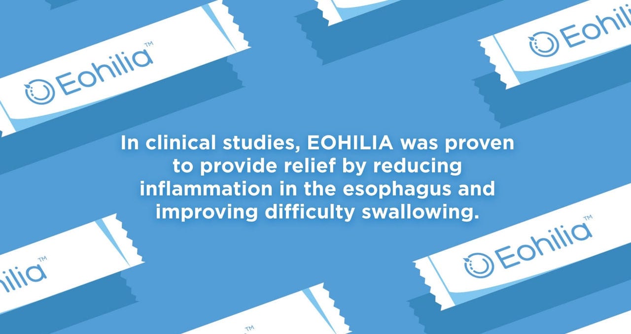 EOHILIA™ (budesonide oral suspension) single-dose packaging graphic – How EOHILIA™ works